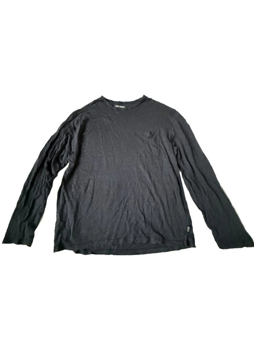 Todd Snyder Mens XL Long Sleeve Pocket Tee 100% Linen Shirt T Faded Black Blue